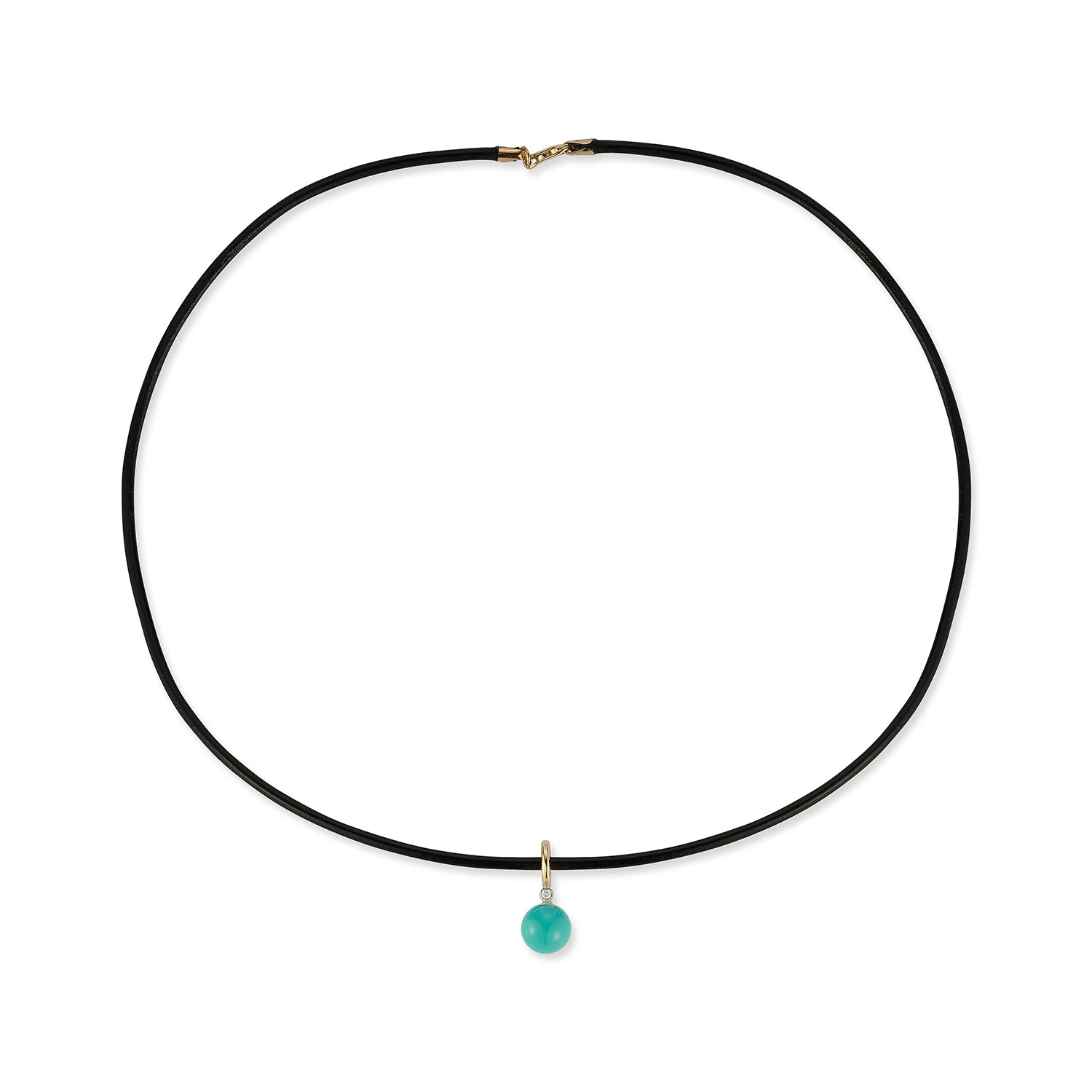 14kt Diamond Turquoise Dot on Leather Cord Necklace