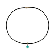 14kt Diamond Turquoise Dot on Leather Cord Necklace