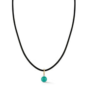 14kt Diamond Turquoise Dot on Leather Cord Necklace