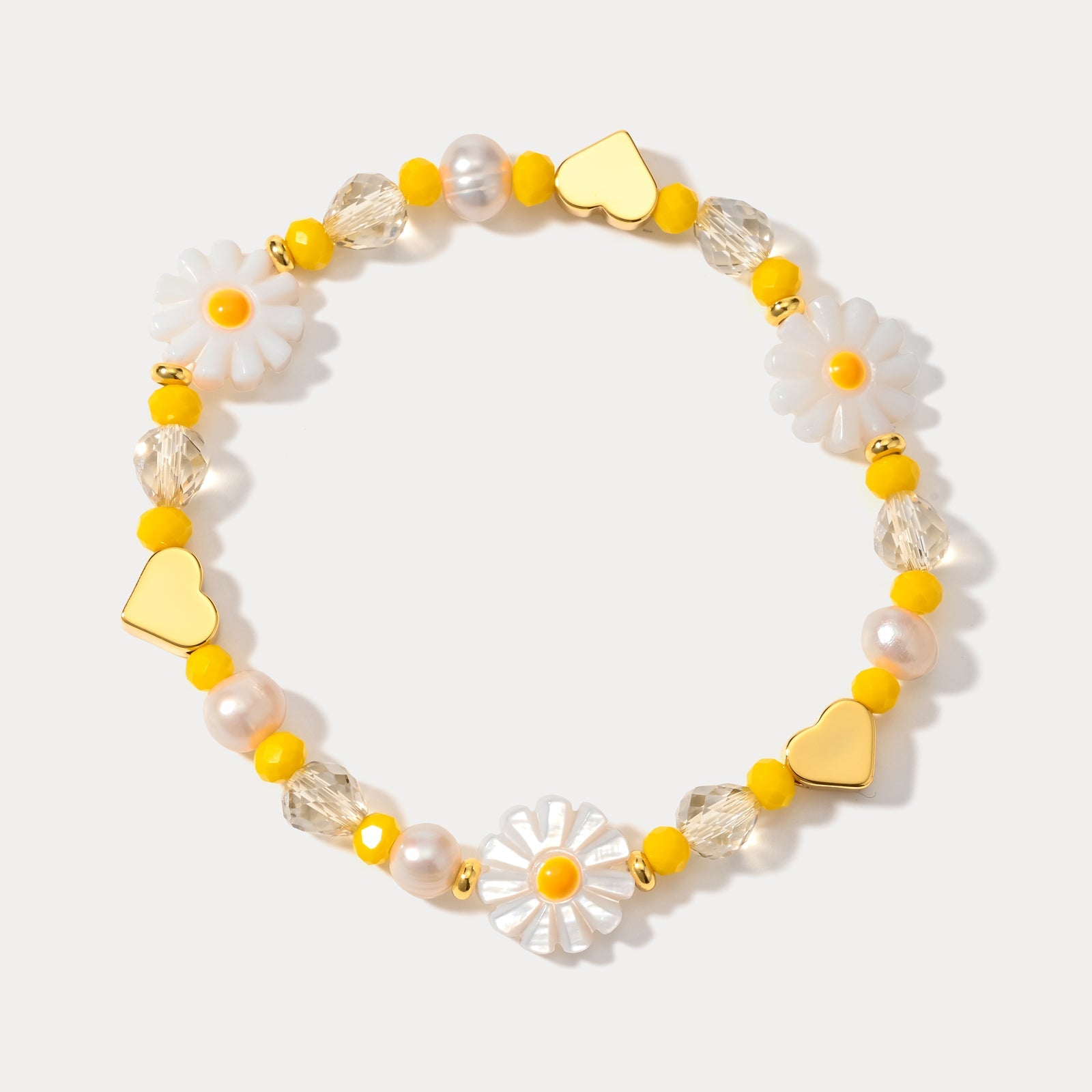 Gold Heart Daisy Beaded Bracelet