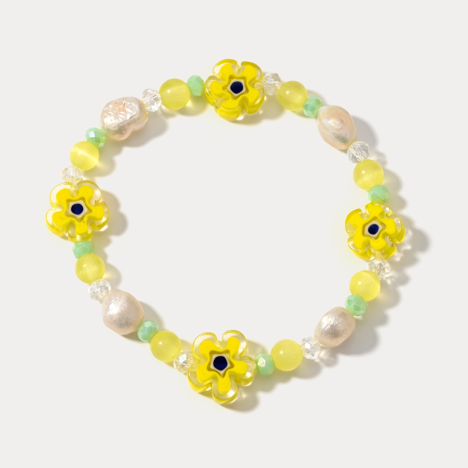 Pearl Yellow Flower Beaded Bracelet