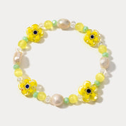 Pearl Yellow Flower Beaded Bracelet