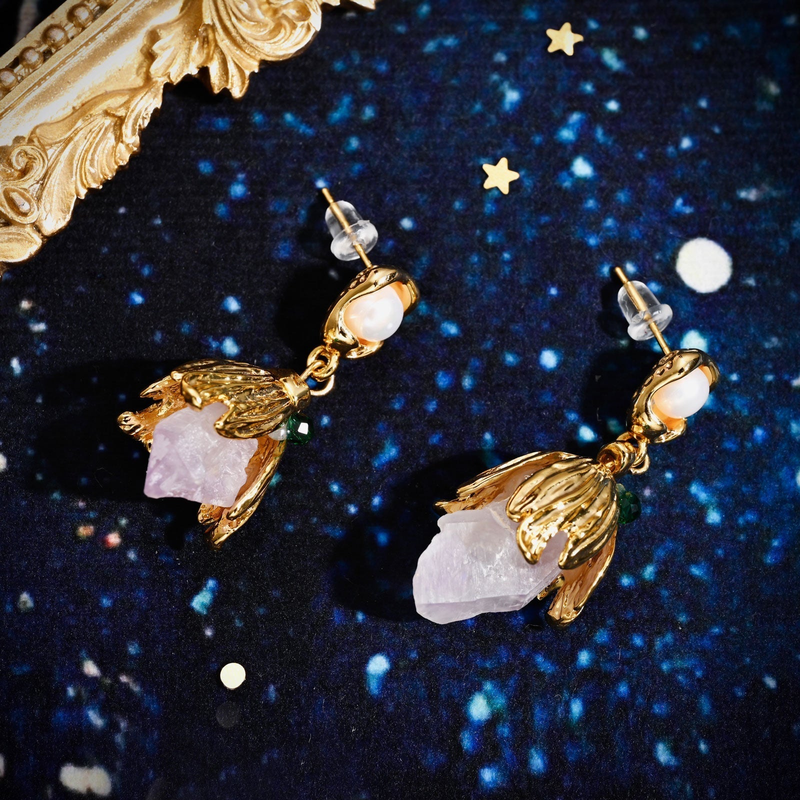 Natural Amethyst Stone Drop Earrings