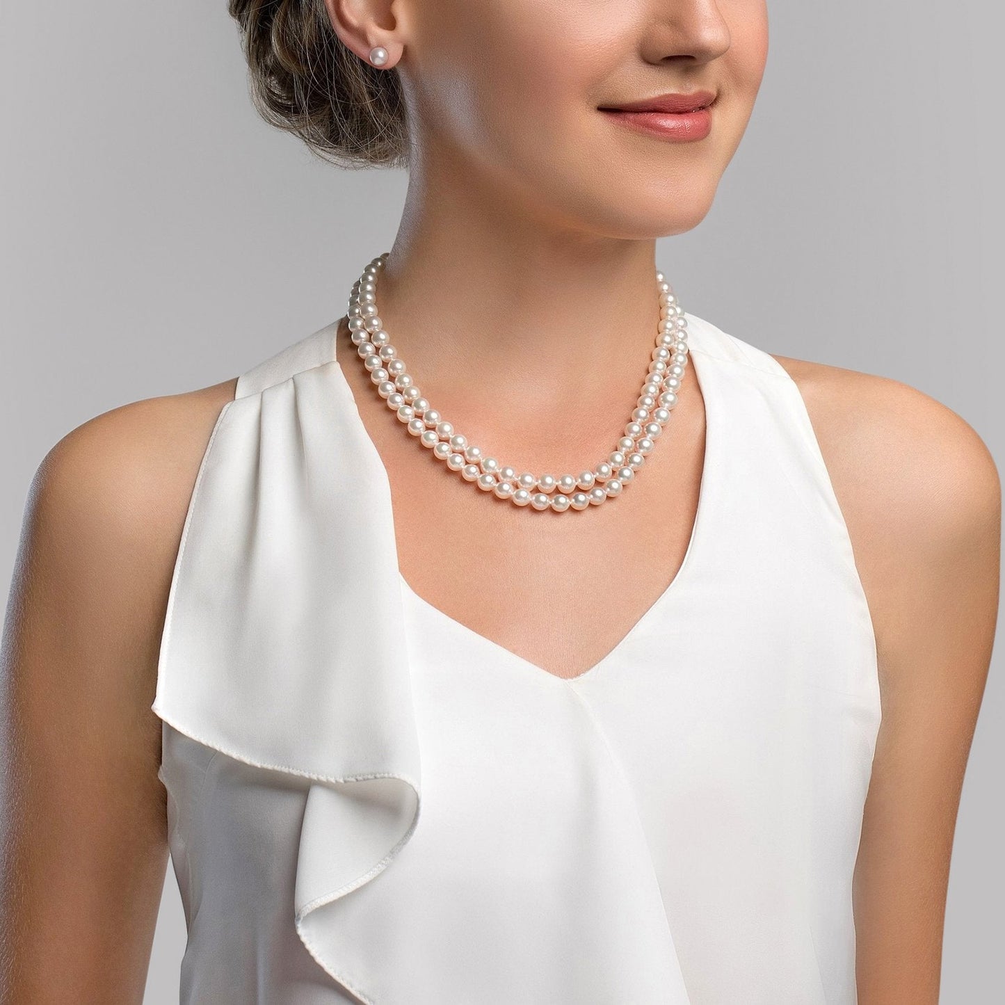 White Freshwater Pearl Double Strand Necklace 8.5-9.5mm