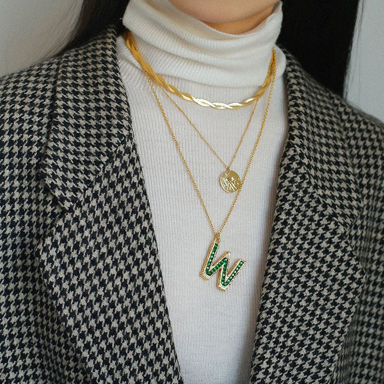 Green Letter Zirconia Necklace for Individual Purchase