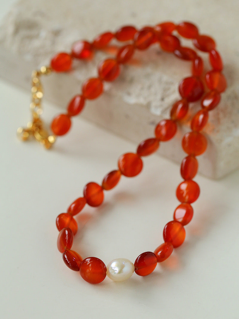 Red Onyx Baroque Style Necklace and Bracelet Set