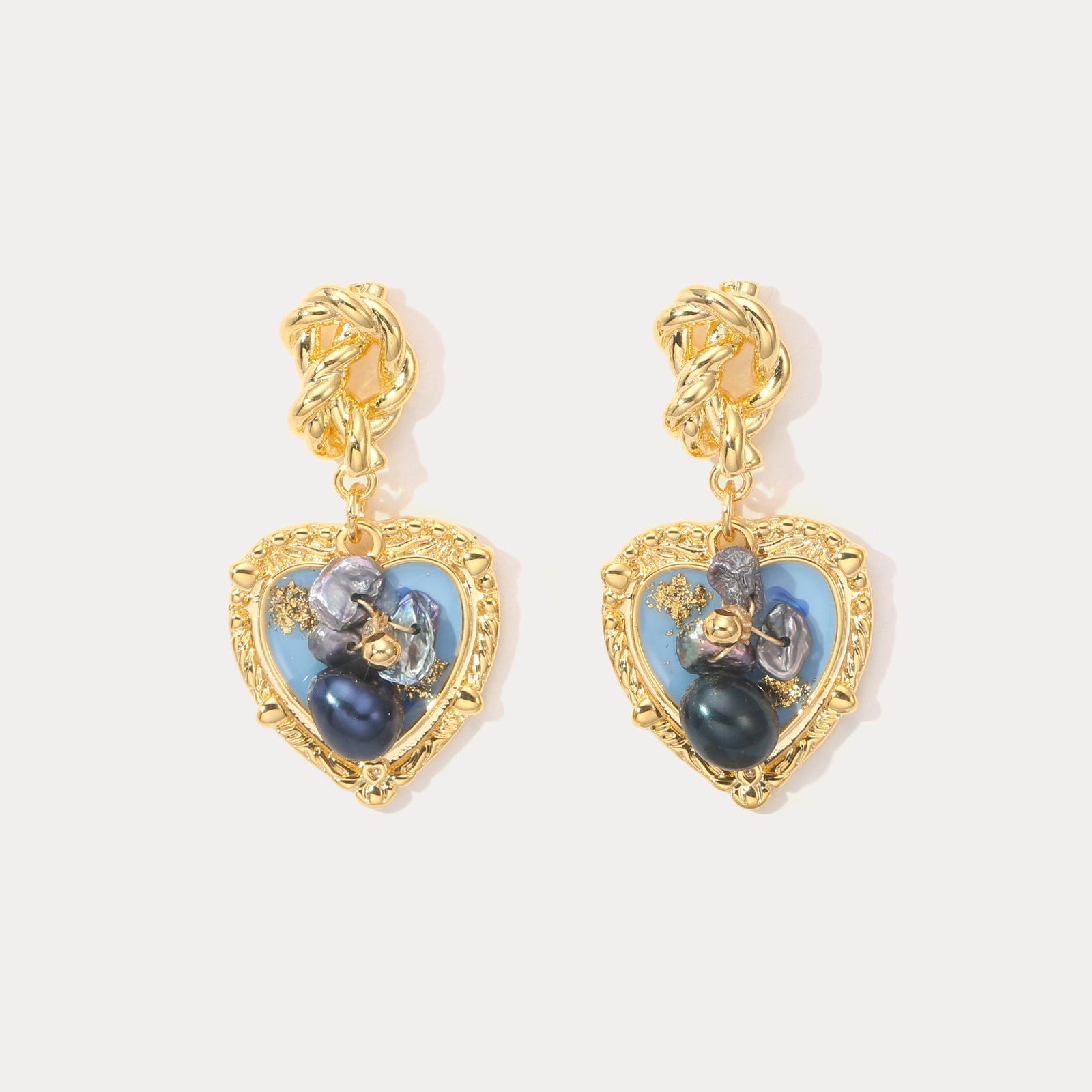 Blue Heart Earrings with Gemstones