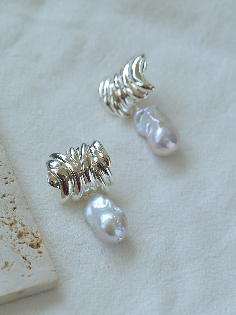 Unique Irregular Striped Baroque Pearl Earrings