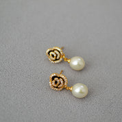 Camellia Zirconia & Pearl Earrings