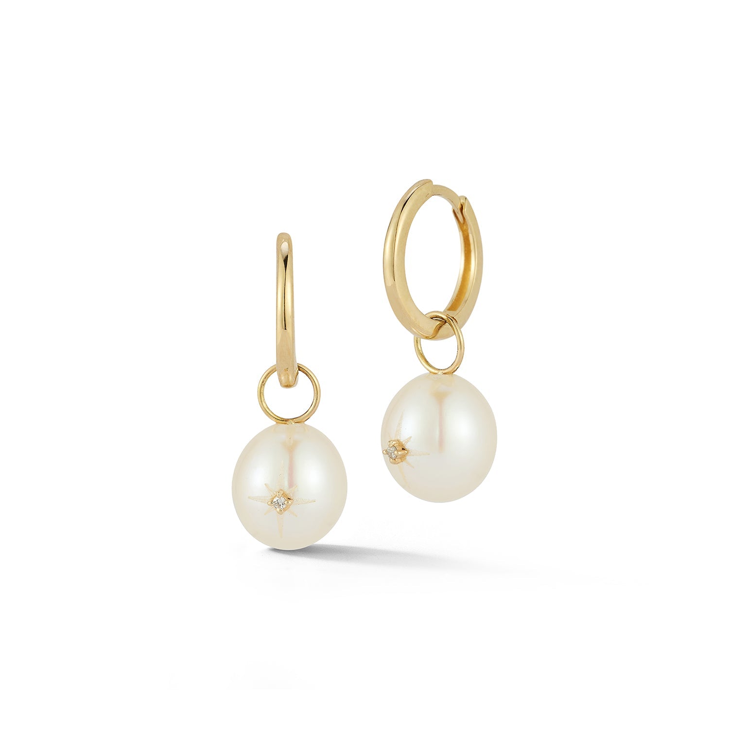 14kt Diamond Studded Baroque Pearl Drop Earrings