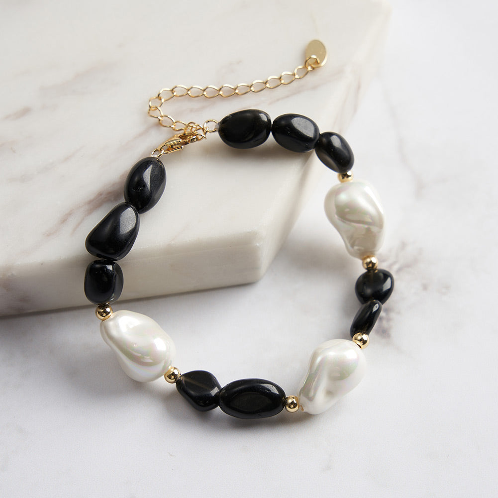 Baroque Pearl Obsidian Bracelet