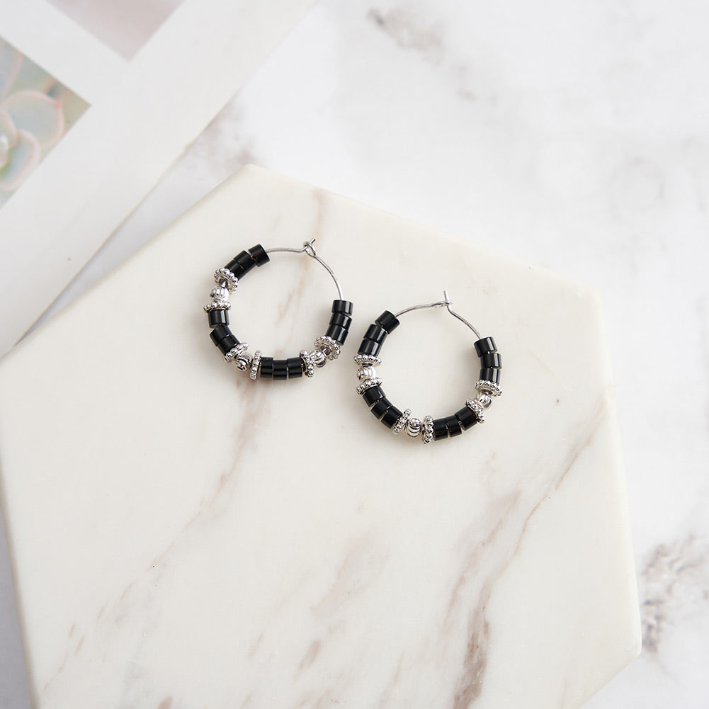 Vintage Obsidian Hoop Earrings