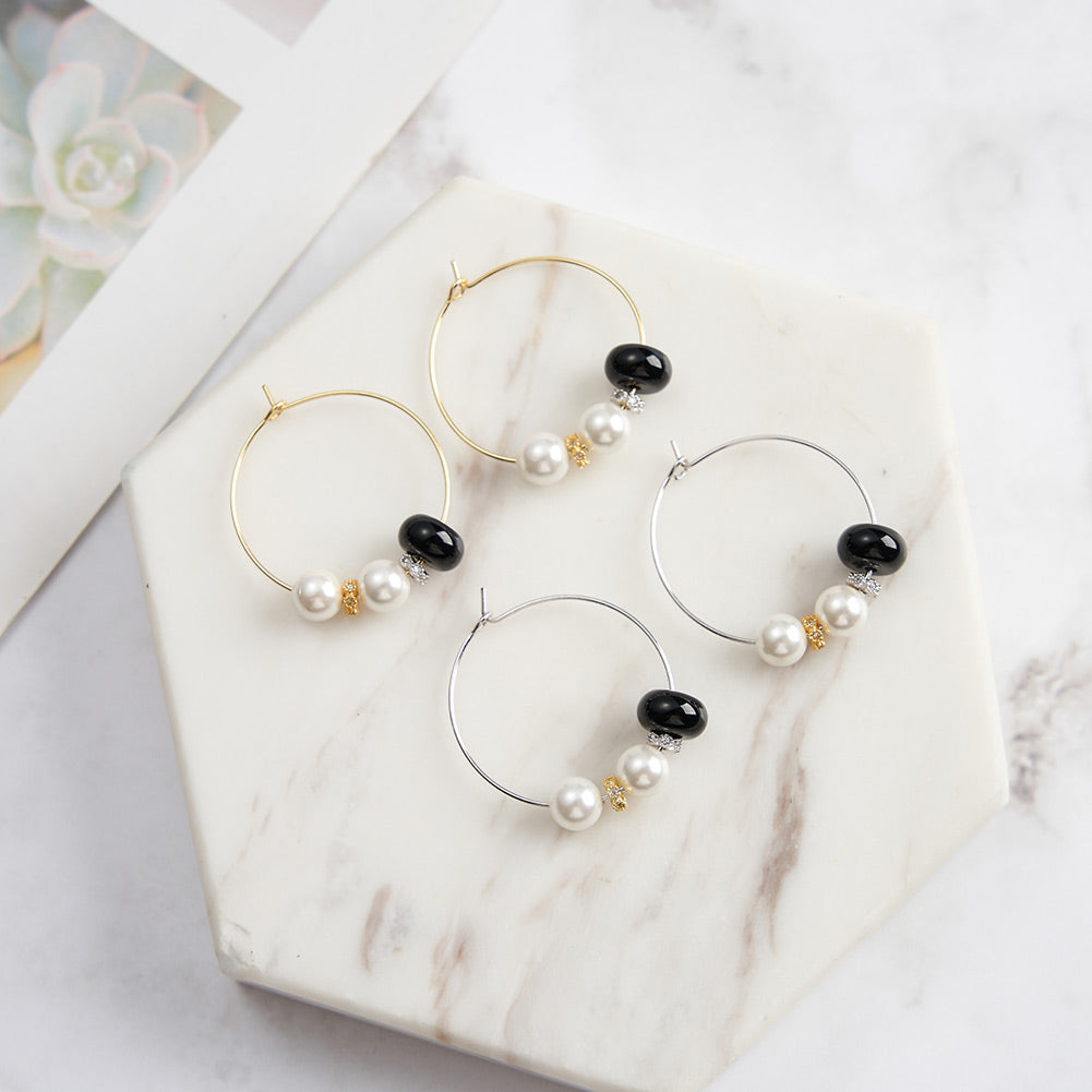 Pearl Agate Hoop Earrings