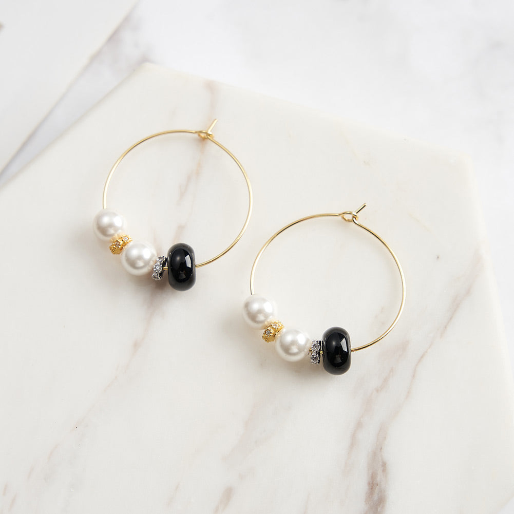 Pearl Agate Hoop Earrings