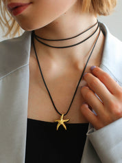 Starfish Pendant Necklace with Leather Cord