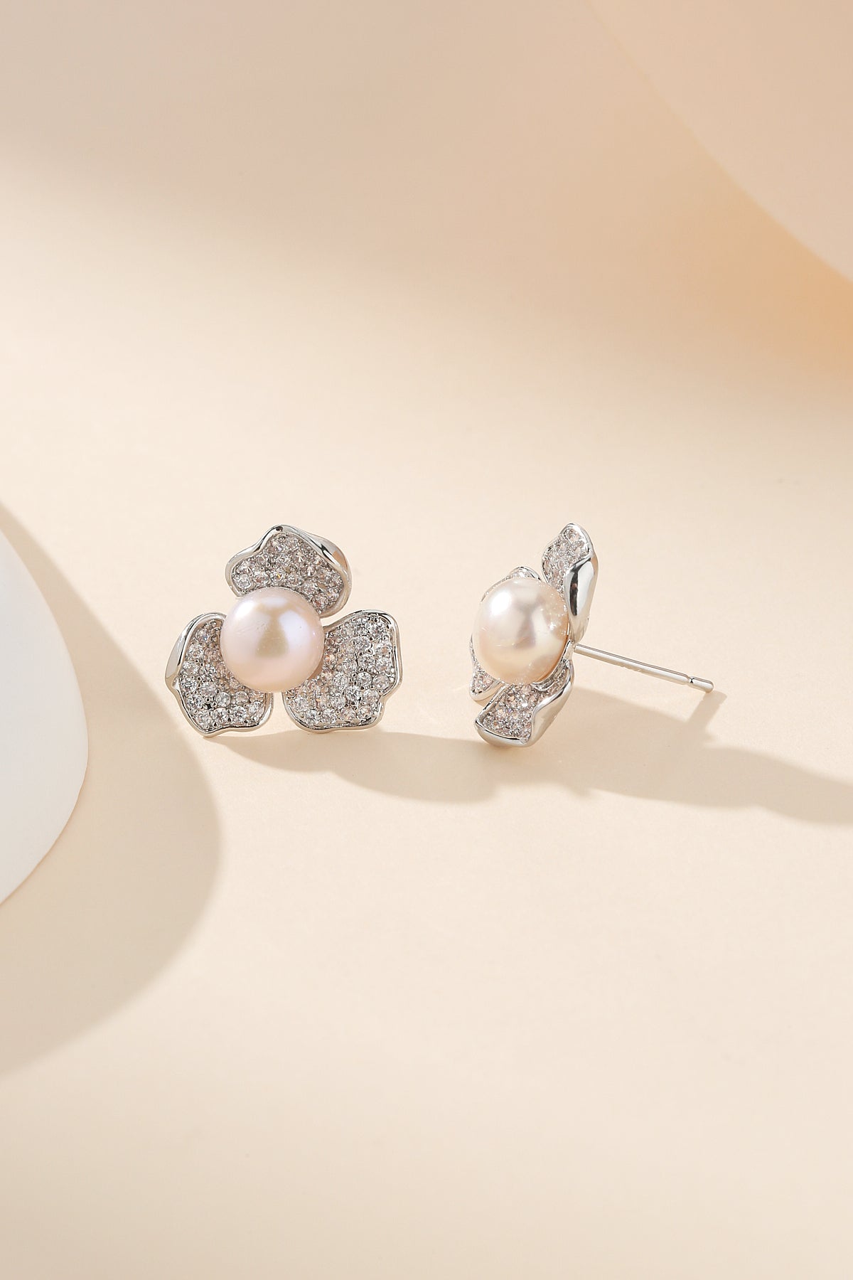 Floral Pearl Earrings with Cubic Zirconia Stones