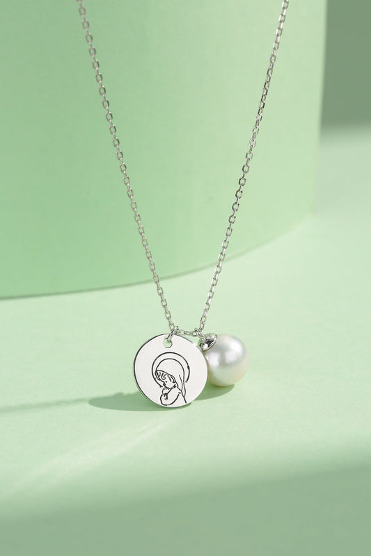 Virgin Mary Pearl Pendant Necklace with Charm