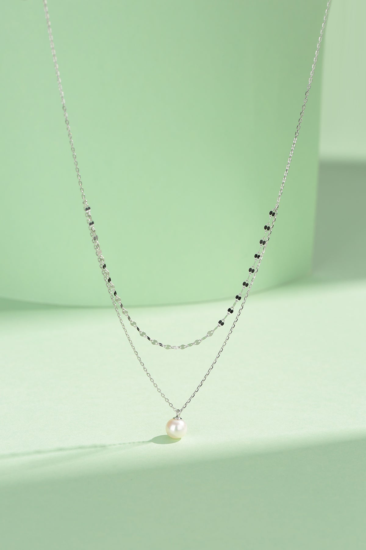 Double Layer Pearl Pendant Chain Necklace