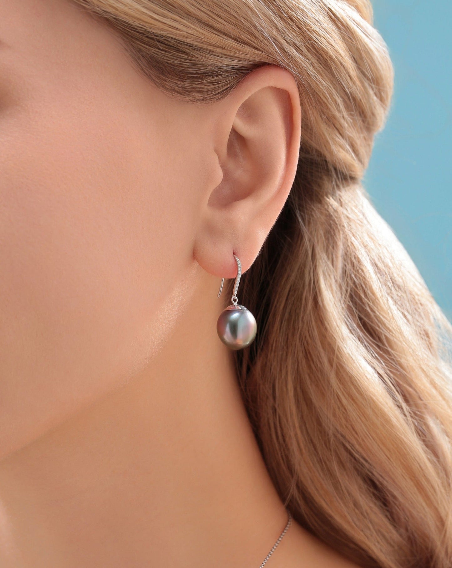 Tahitian Drop Pearl Earrings in 18K White Gold