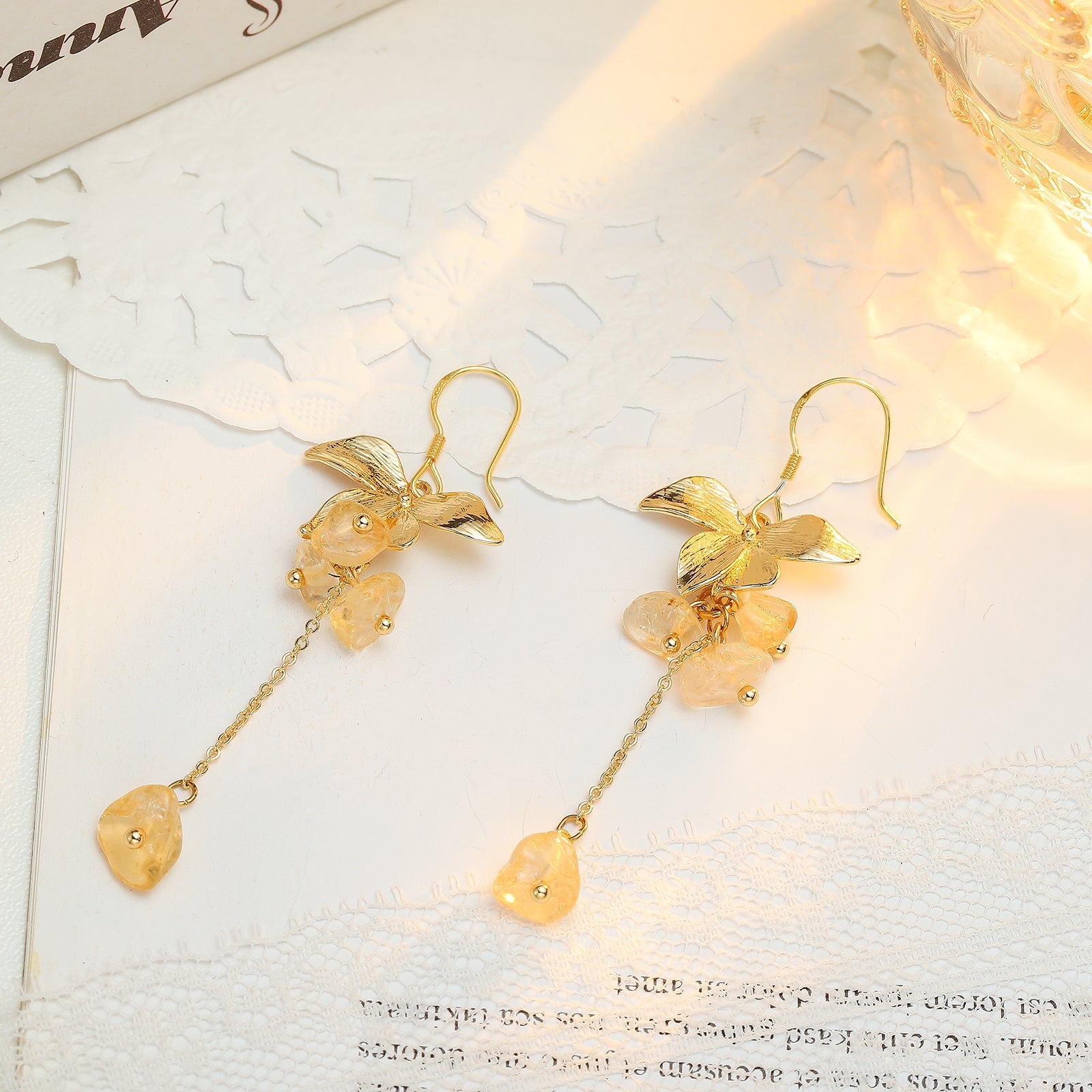 Crystal Gold Flower Beaded Earrings