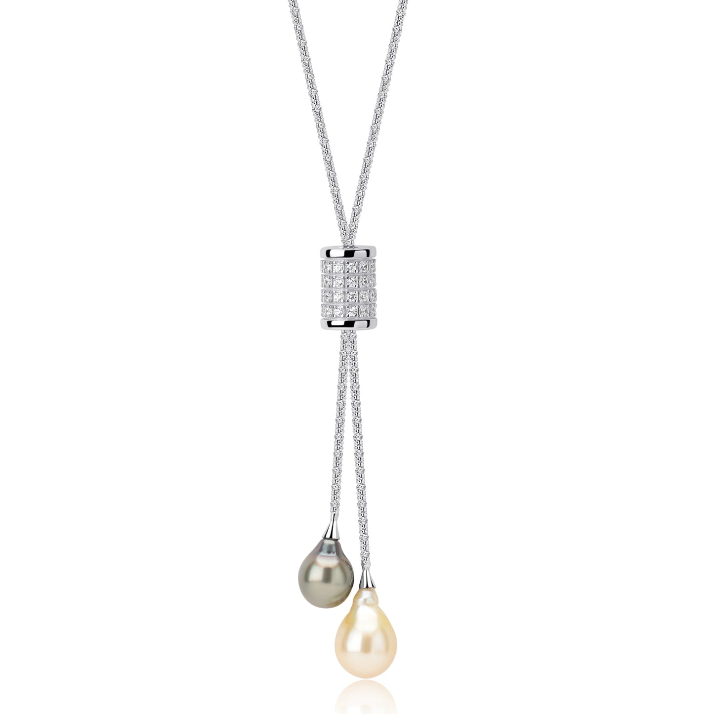 Double Pearl Pendant Necklace in 9-11mm Size