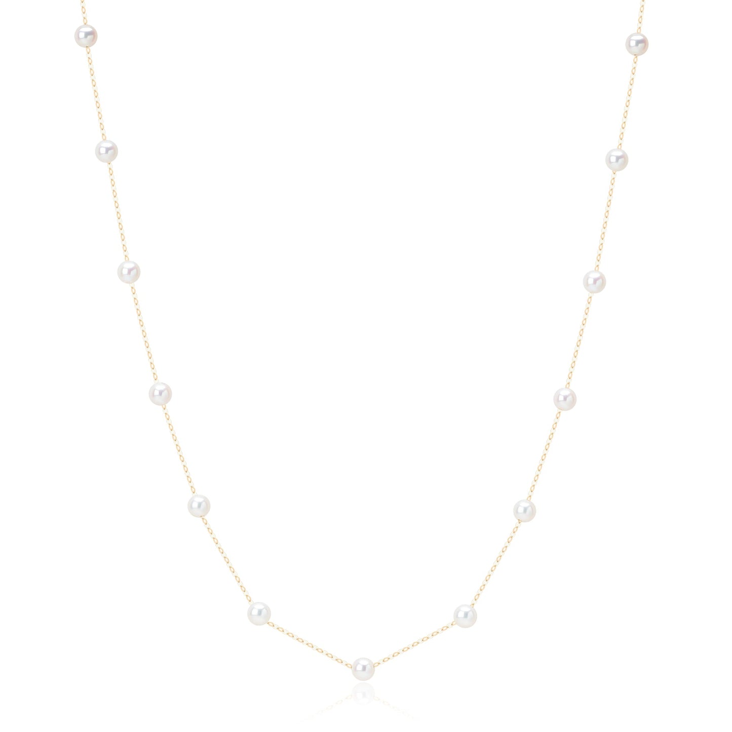 18K Gold Tincup Necklace with 3-4mm Beads