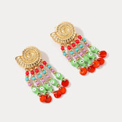 Colorful Conch Clip On Beaded Earrings