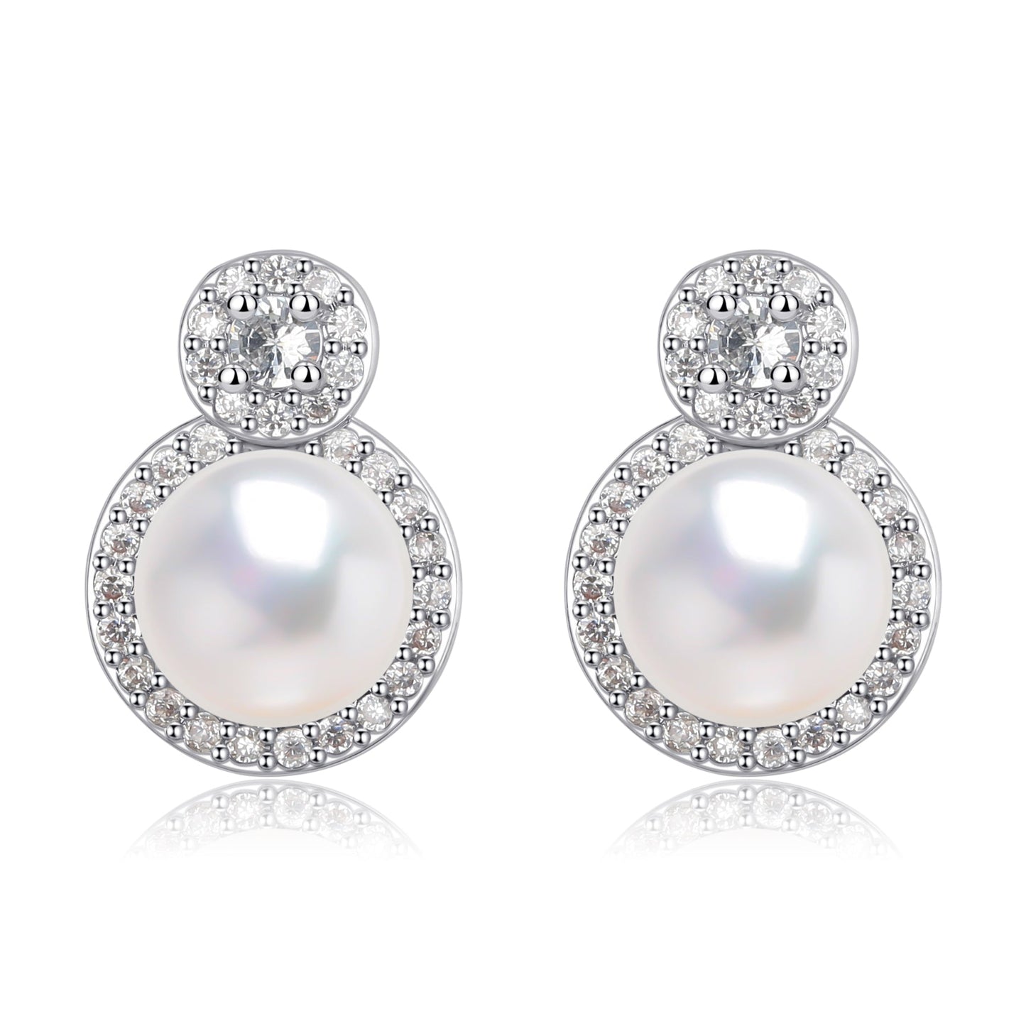 Button Pearl and Zirconia Jewelry Set in Silver