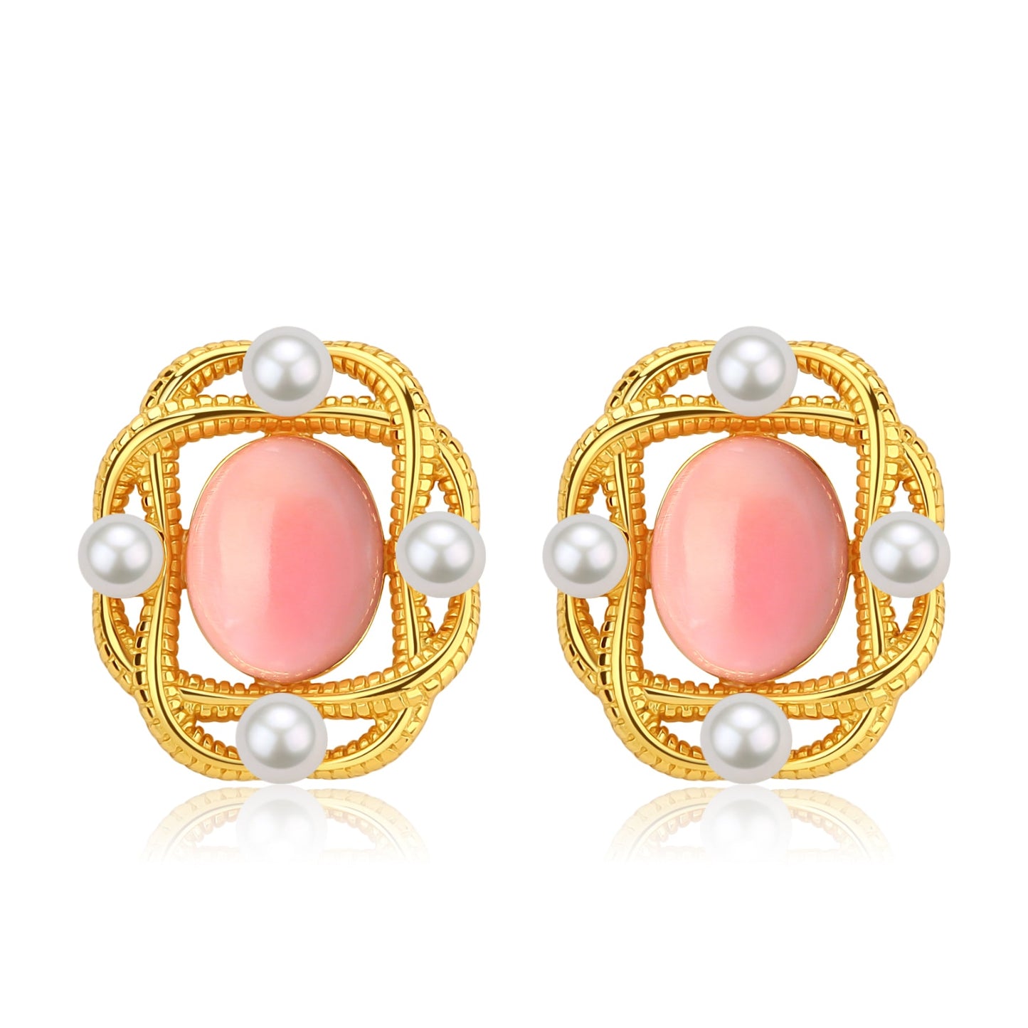 Pink Queen Conch Shell Pearl Earrings in Gold Vermeil