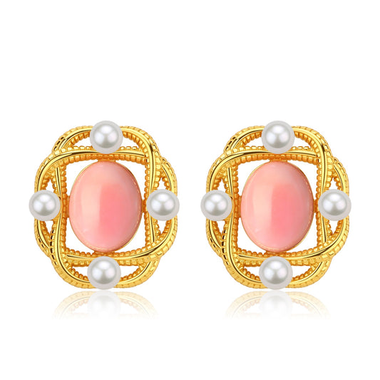 Pink Queen Conch Shell Pearl Earrings in Gold Vermeil