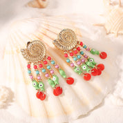 Colorful Conch Clip On Beaded Earrings