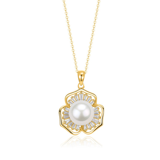 Edison Pearl Floral Pendant Necklace in 10-11mm Size