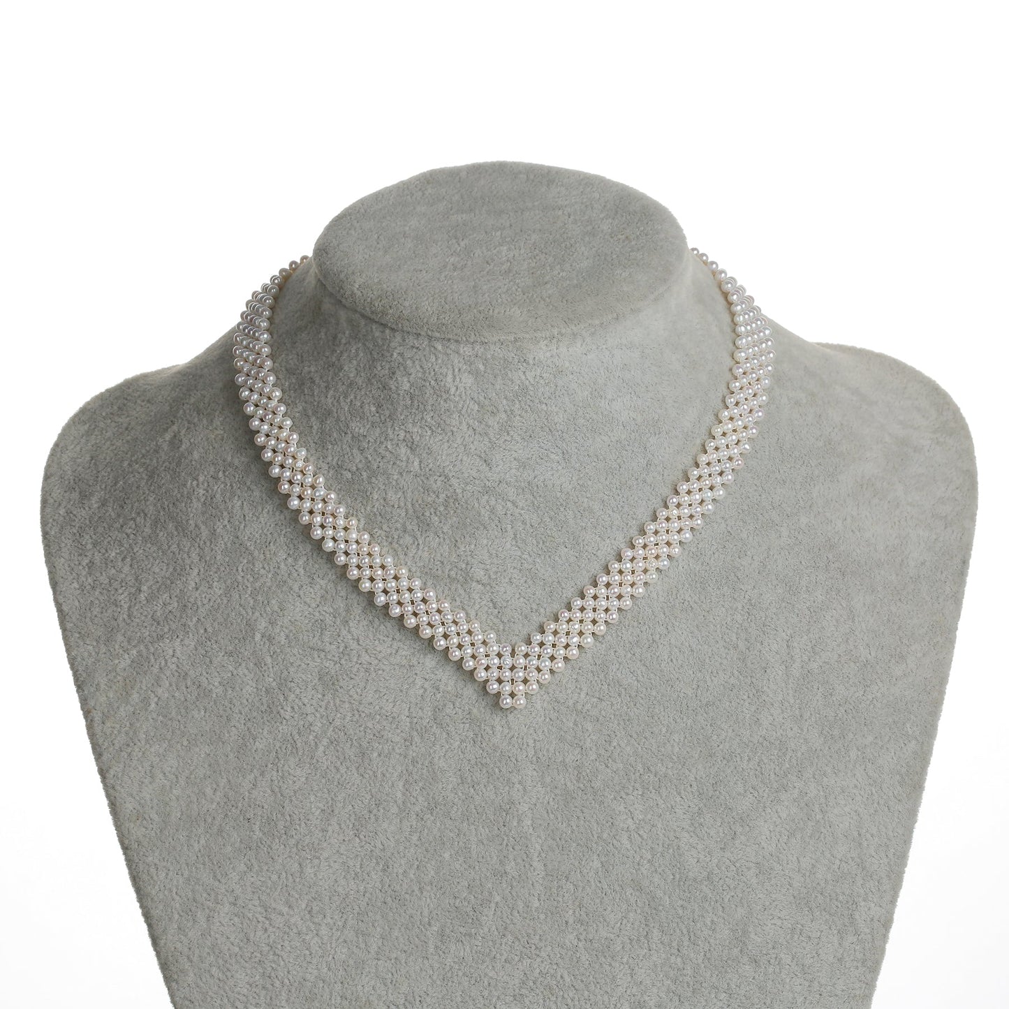 Multi-Layered V Shape Necklace with Freshwater Pearls