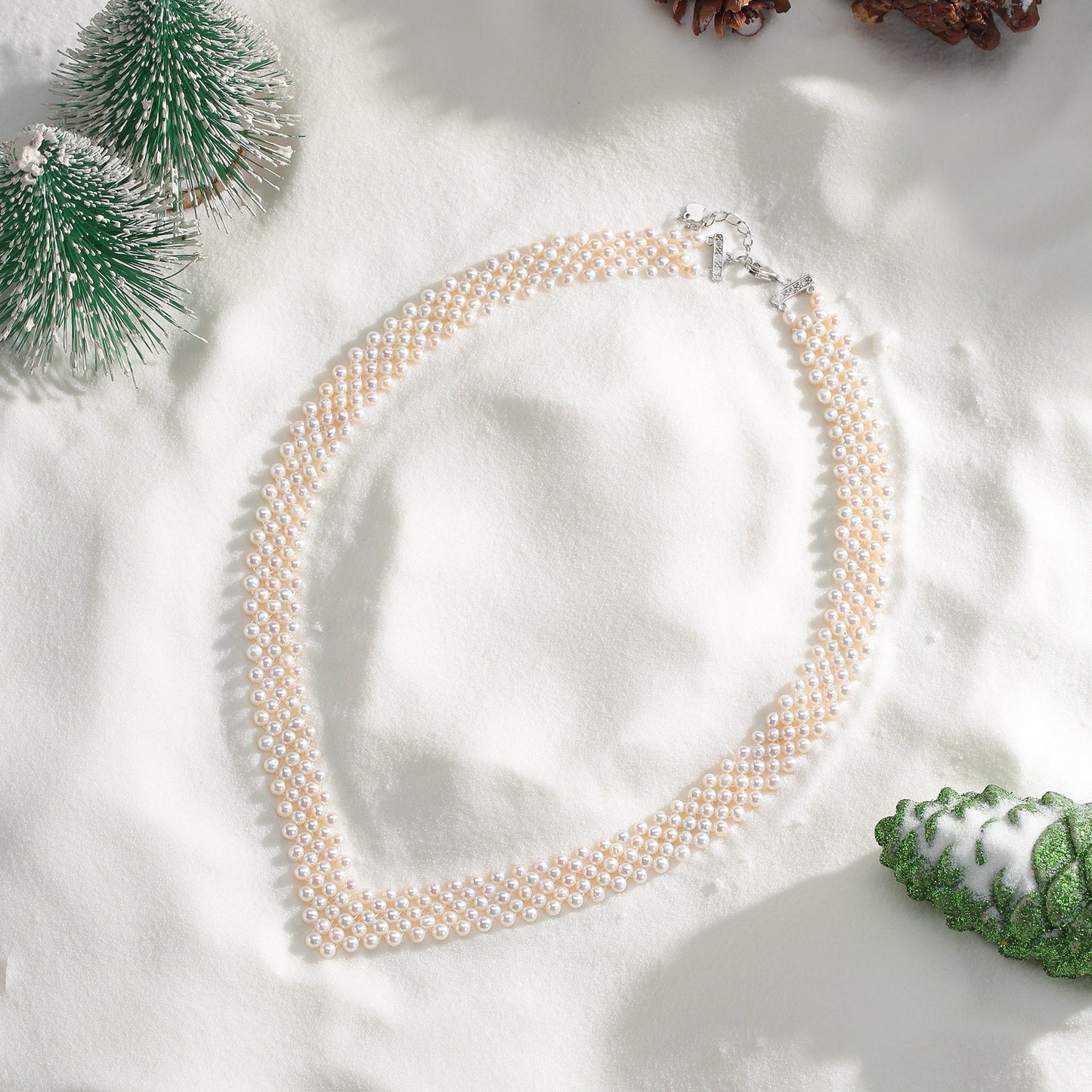 Multi-Layered V Shape Necklace with Freshwater Pearls