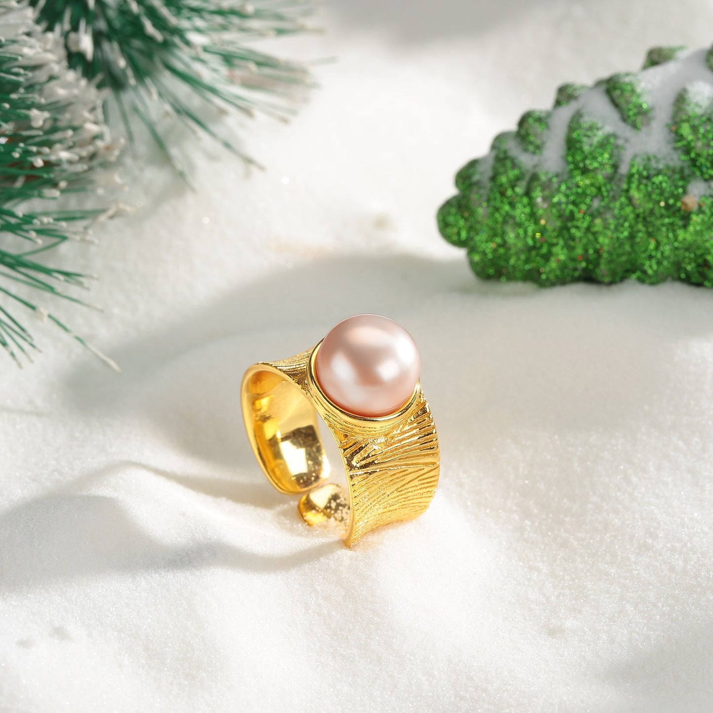 Freshwater Pink Pearl Wide Ring for Women