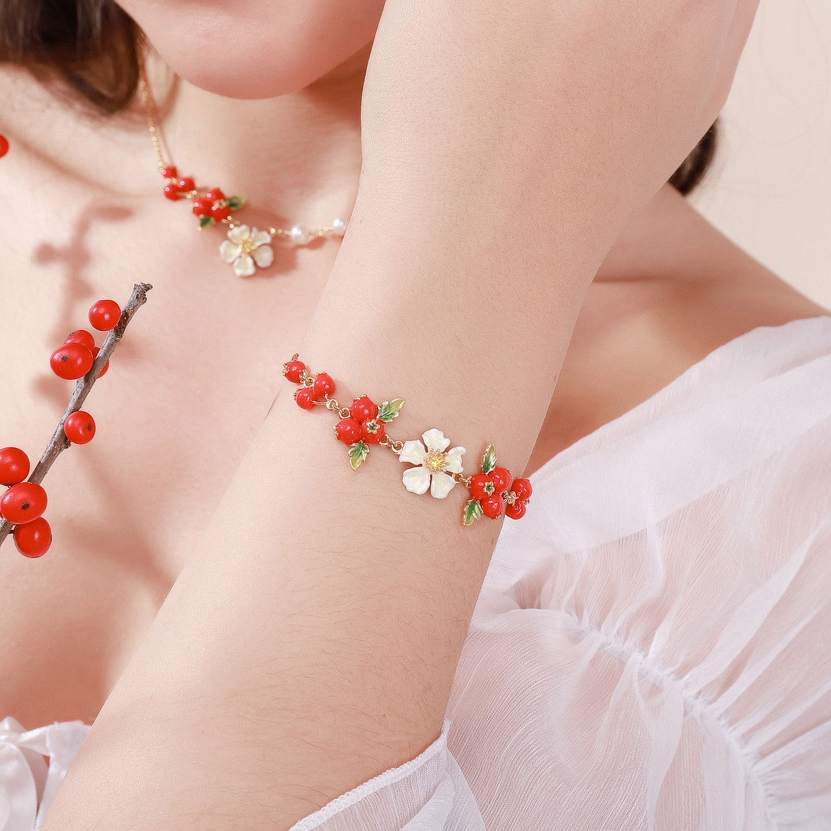 Cranberry Flowers Bracelet