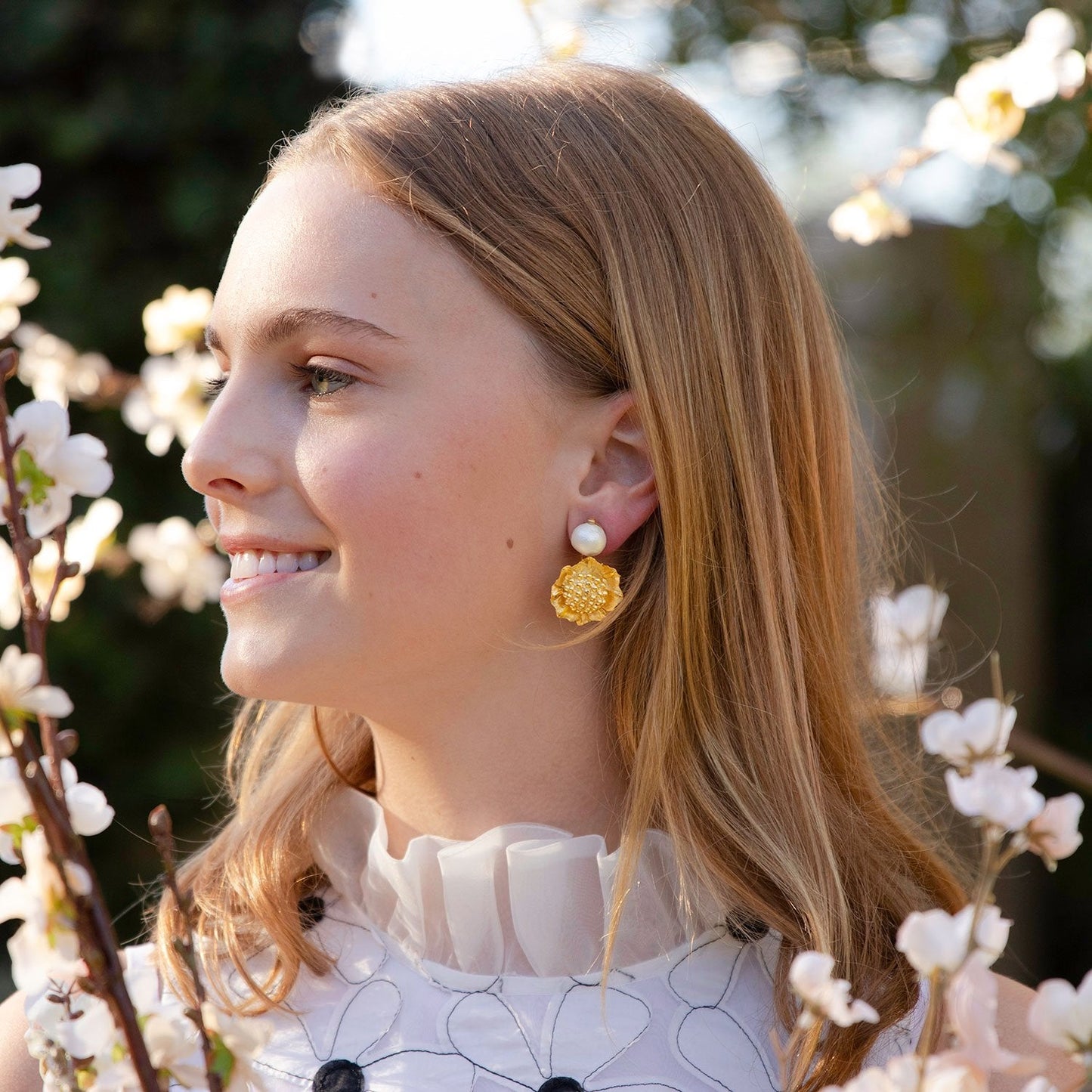 Pearl Drop Earrings in Camellia Style