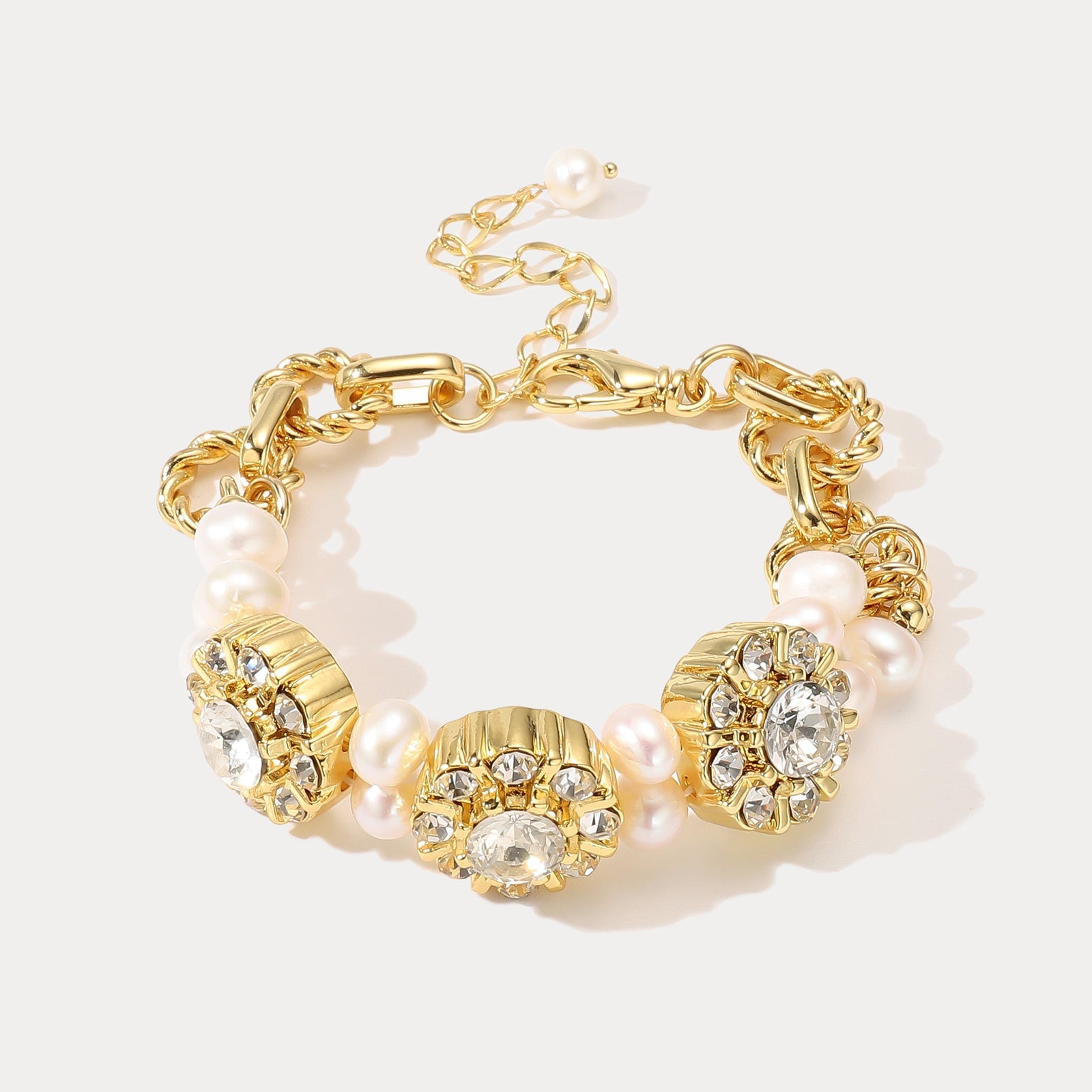 Diamond Blossom Pearl Bracelet