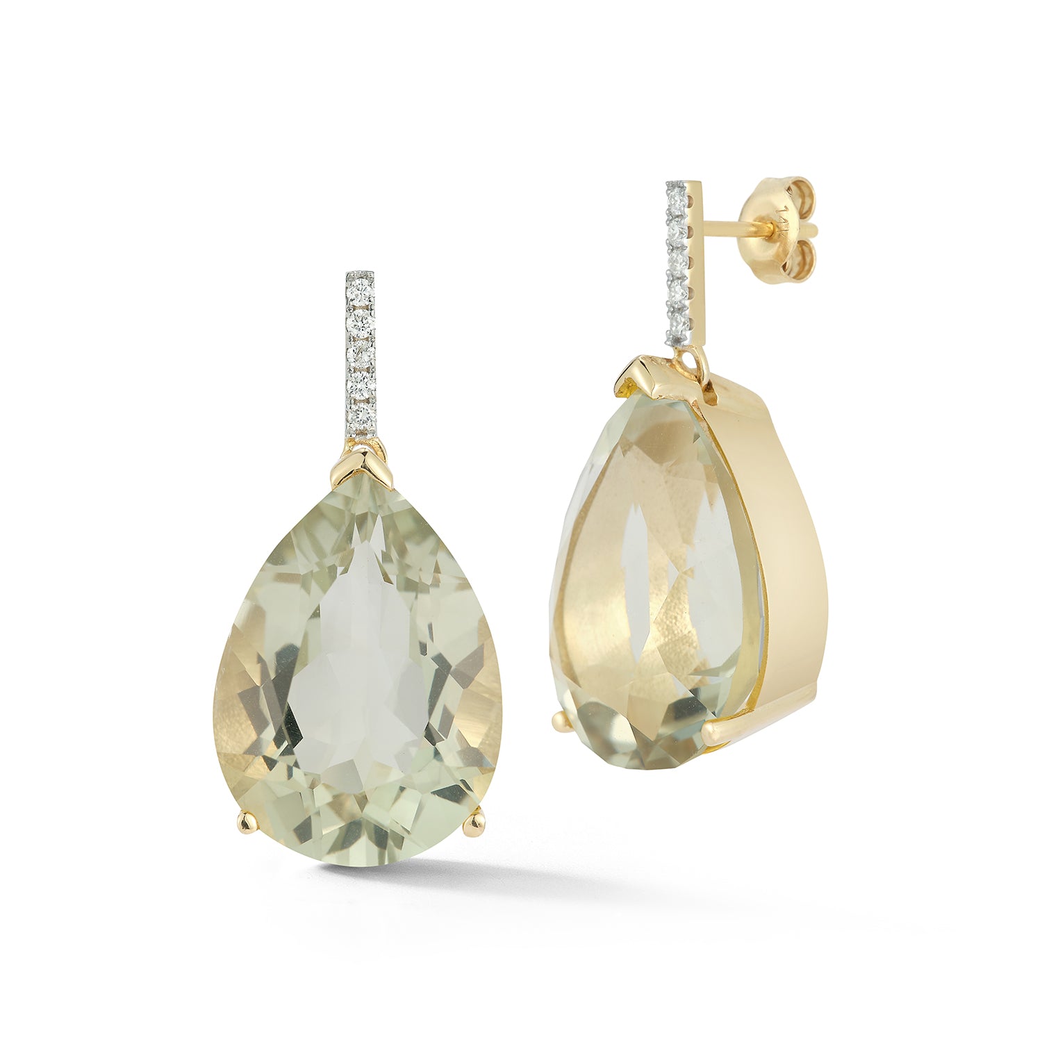 14kt Green Amethyst Pear drop earrings