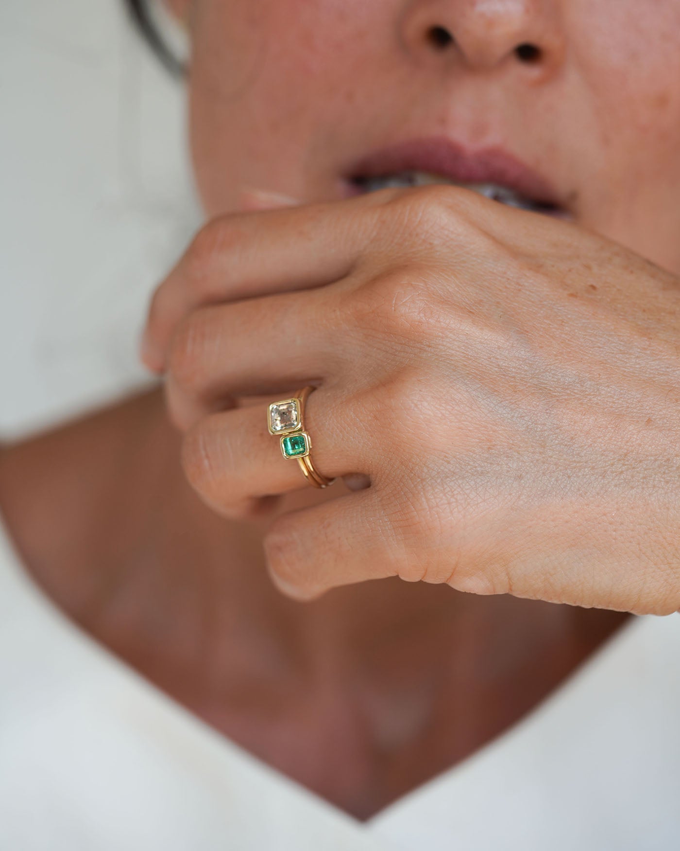 14K Diamond and Emerald Toi et Moi Rings