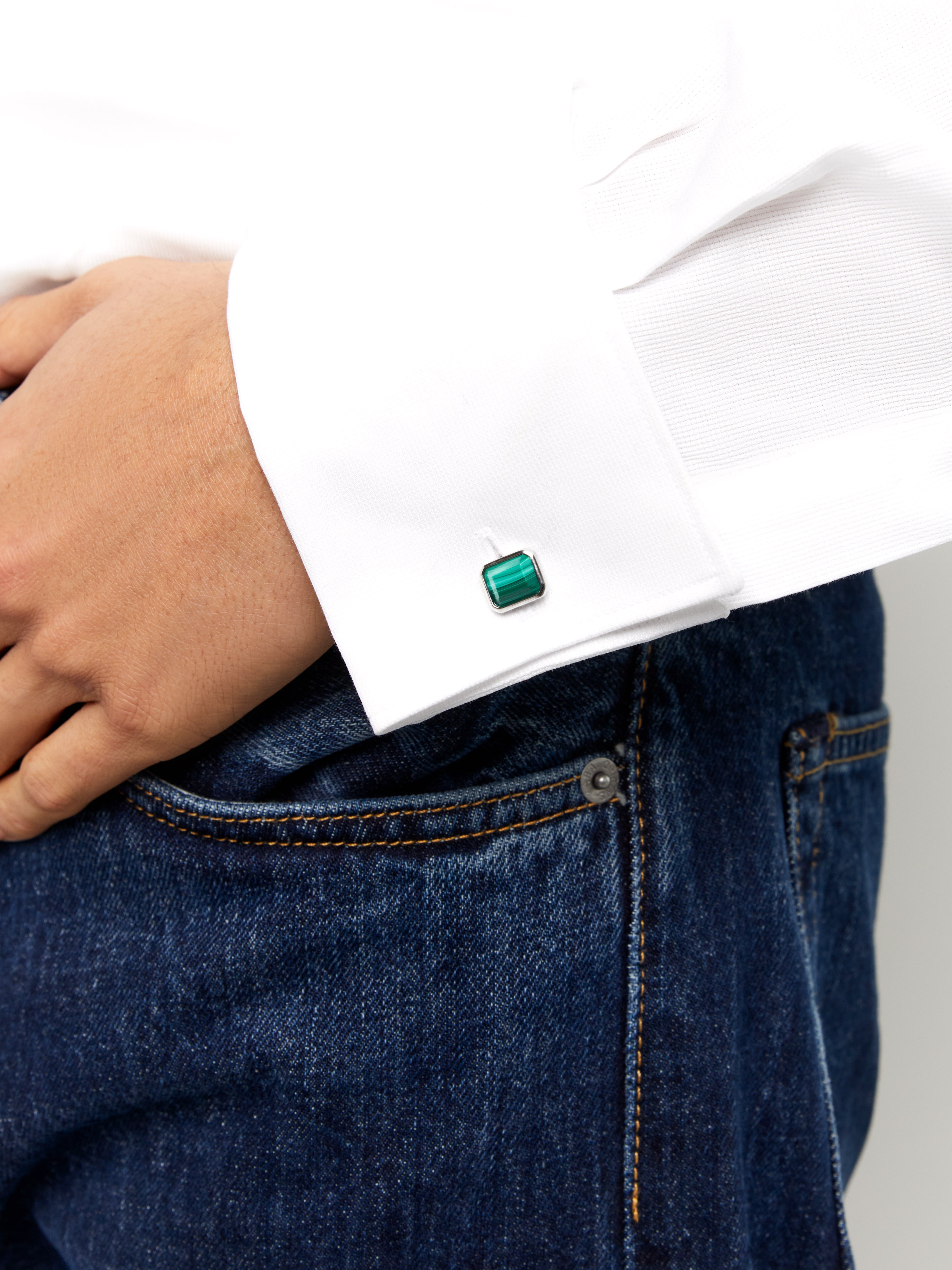 Emerald Cut Malachite Cufflinks