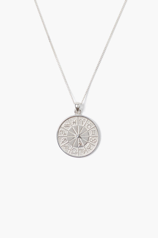 Silver Zodiac Coin Necklace with Custom Diamond