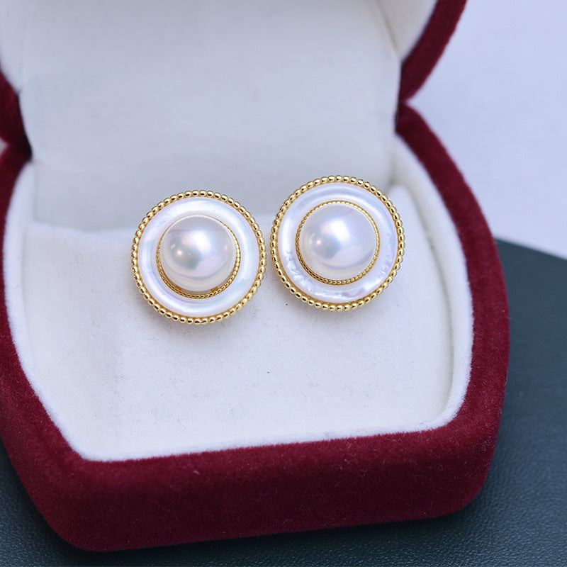 Freshwater Pearl Round Earrings in Elysia Style