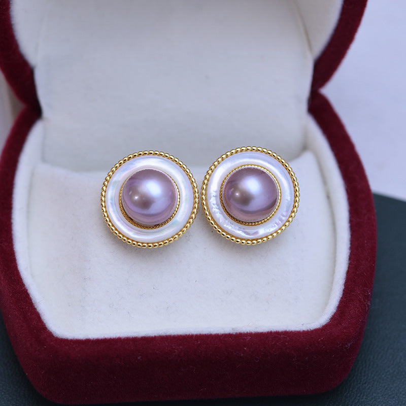 Freshwater Pearl Round Earrings in Elysia Style