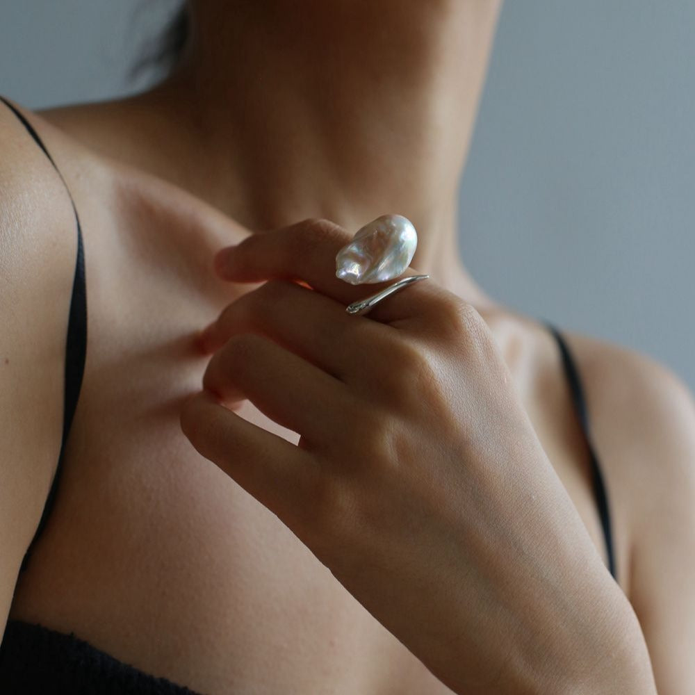 Open Closure Ring with Baroque Pearl Design