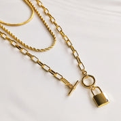 Triple-Layer Snake Twist Lock Pendant Necklace