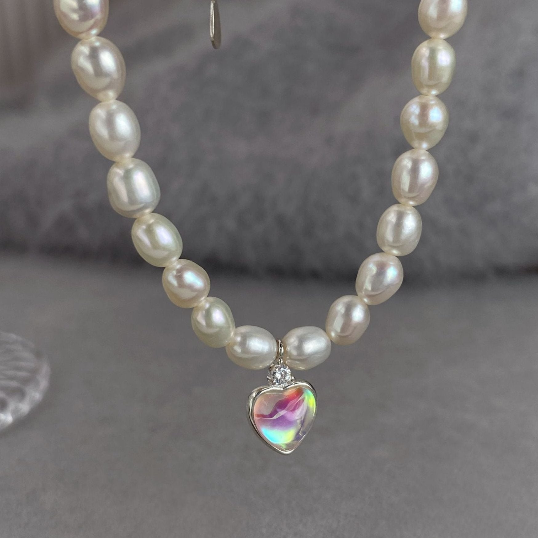 Iridescent Heart Freshwater Pearl Necklace