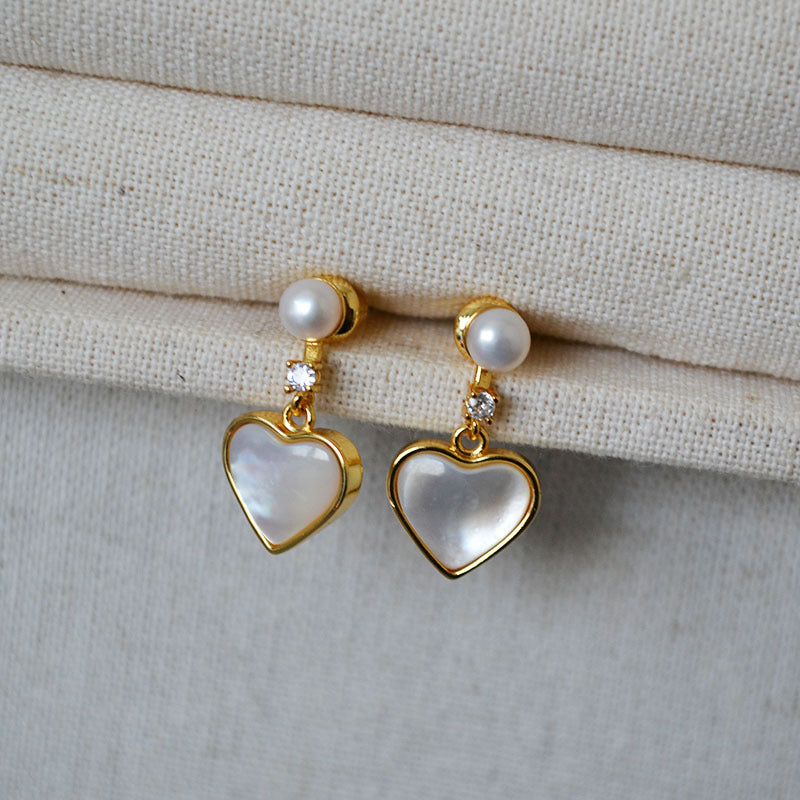 Mother of Pearl Heart Drop Earrings