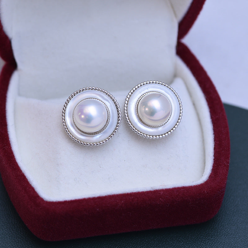 Freshwater Pearl Round Earrings in Elysia Style