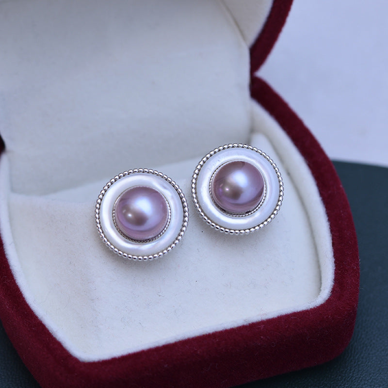 Freshwater Pearl Round Earrings in Elysia Style